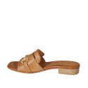 Woman's open mules with accessory in cognac brown leather heel 2 - Available sizes:  32