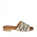 Woman's mules in platinum laminated leather heel 2 - Available sizes:  42, 43