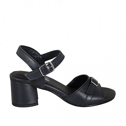 Sandale pour femmes avec courroie et boucle en cuir bleu talon 5 - Pointures disponibles:  33, 43, 44, 45