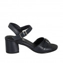 Woman's strap sandal with buckle in blue leather heel 5 - Available sizes:  33, 43, 44, 45