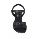 Woman's strap sandal with buckle in blue leather heel 5 - Available sizes:  33, 43, 45
