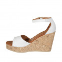 Woman's open shoe with strap and platform in white leather wedge heel 9 - Available sizes:  42, 43, 44