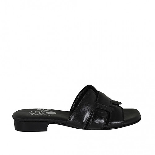 Woman's open mules in black leather heel 2 - Available sizes:  42