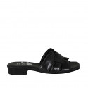 Woman's open mules in black leather heel 2 - Available sizes:  42