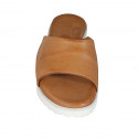 Woman's open mule with elastic band in tan brown leather wedge heel 3 - Available sizes:  42
