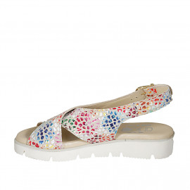 Woman's sandal in multicolored printed suede wedge heel 3 - Available sizes:  42 2