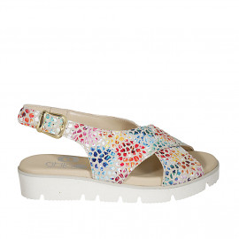 Sandale pour femmes en daim imprimé multicouleur talon compensé 3 - Pointures disponibles: 42