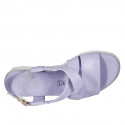 Sandale pour femmes en cuir lilas talon compensé 3 - Pointures disponibles:  32, 33, 34