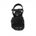 Woman's sandal with strap in black leather wedge heel 3 - Available sizes:  33, 42, 43, 45