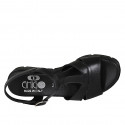 Woman's sandal with strap in black leather wedge heel 3 - Available sizes:  33, 42