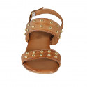 Sandale pour femmes avec goujons en cuir cognac talon 2 - Pointures disponibles:  32, 33, 34, 42, 43, 44