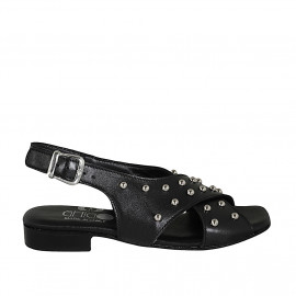 Sandale pour femmes avec goujons en cuir noir talon 2 - Pointures disponibles: 32, 33, 34, 43