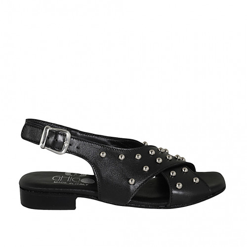 Sandale pour femmes avec goujons en cuir noir talon 2 - Pointures disponibles:  32, 33, 34, 43, 44