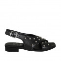 Woman's sandal with studs in black leather heel 2 - Available sizes:  32, 33, 34, 43, 44