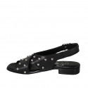 Woman's sandal with studs in black leather heel 2 - Available sizes:  32, 33, 34, 43, 44