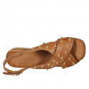 Woman's sandal with studs in cognac brown leather heel 2 - Available sizes:  32, 33, 34, 42, 43, 44