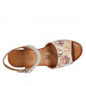 Woman's strap sandal in multicolored mosaic printed suede with platform and wedge heel 7 - Available sizes:  42