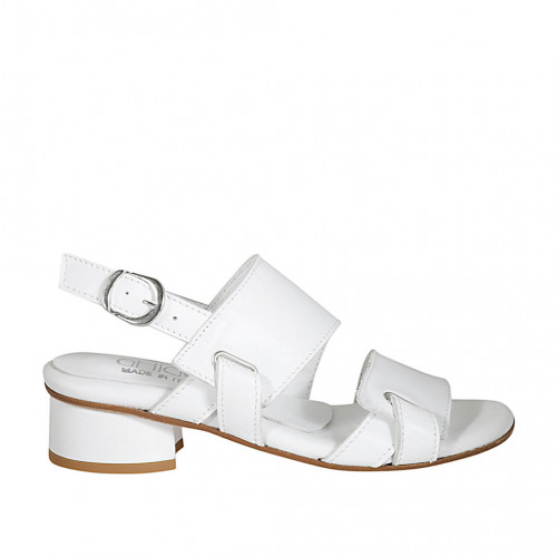 Woman's sandal in white leather heel 3