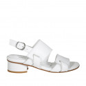 Woman's sandal in white leather heel 3 - Available sizes:  44, 45