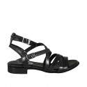 Woman's ankle strap sandal in black leather heel 2 - Available sizes:  34, 42