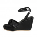 Woman's sandal with strap and knot in black leather wedge heel 9 - Available sizes:  42, 43