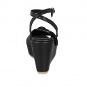 Woman's sandal with strap and knot in black leather wedge heel 9 - Available sizes:  42, 43