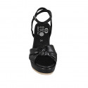 Woman's sandal with strap and knot in black leather wedge heel 9 - Available sizes:  42, 43