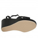 Woman's sandal with strap and knot in black leather wedge heel 9 - Available sizes:  42, 43