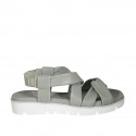 Woman's sandal in sage green leather with elastic band wedge heel 3 - Available sizes:  42, 43