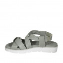 Woman's sandal in sage green leather with elastic band wedge heel 3 - Available sizes:  42, 43