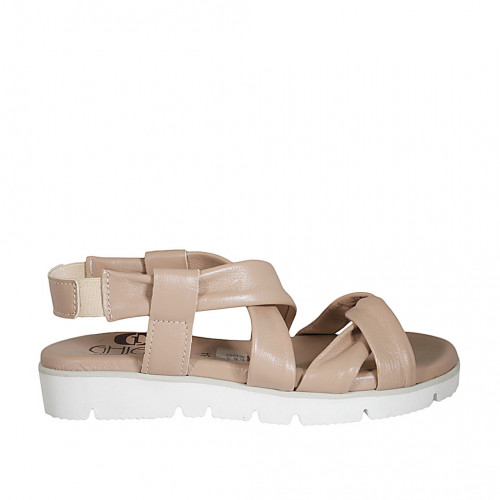 Woman's sandal in nude leather with...