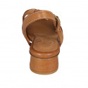 Woman's strap sandal in cognac brown, cream and brown leather heel 3 - Available sizes:  45