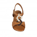 Woman's strap sandal in cognac brown, cream and brown leather heel 3 - Available sizes:  45