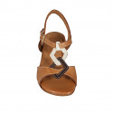 Woman's strap sandal in tan brown, cream and brown leather heel 3 - Available sizes:  44, 45