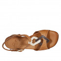 Woman's strap sandal in tan brown, cream and brown leather heel 3 - Available sizes:  44, 45