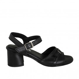 Sandale pour femmes avec courroie et boucle en cuir noir talon 5 - Pointures disponibles: 33, 42, 43