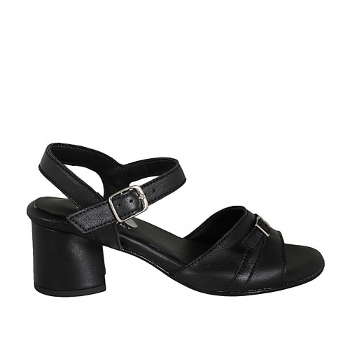 Sandale pour femmes avec courroie et boucle en cuir noir talon 5 - Pointures disponibles:  33, 42, 43