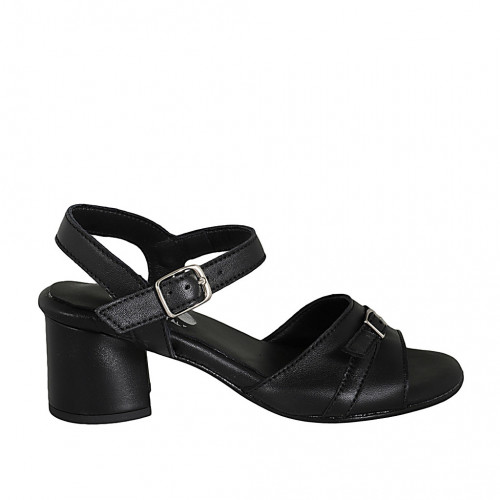 Woman's strap sandal with buckle in black leather heel 5 - Available sizes:  33, 42, 43, 44