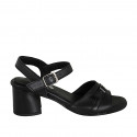 Sandale pour femmes avec courroie et boucle en cuir noir talon 5 - Pointures disponibles:  33, 42, 43, 44
