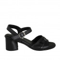 Sandale pour femmes avec courroie et boucle en cuir noir talon 5 - Pointures disponibles:  33, 42, 43