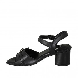 Sandalia para mujer con cinturon y hebilla en piel negra tacon 5 - Tallas disponibles:  42, 43 2