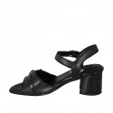 Woman's strap sandal with buckle in black leather heel 5 - Available sizes:  33, 42, 43, 44