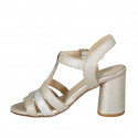 Sandalo da donna con cinturino in pelle laminata argento e platino tacco 7 - Misure disponibili: 32, 42, 43, 44, 45