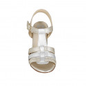 Woman's sandal in silver and platinum laminated leather with strap heel 7 - Available sizes:  32, 34, 42, 43, 44, 45