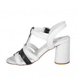 Sandalo da donna con cinturino in pelle bianca e nera tacco 7 - Misure disponibili: 43 2