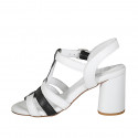 Sandale pour femmes avec courroie en cuir blanc et noir talon 7 - Pointures disponibles:  32, 33, 34, 43, 45