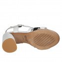 Sandalia para mujer con cinturon en piel blanca y negra tacon 7 - Tallas disponibles:  32, 33, 34, 43, 45