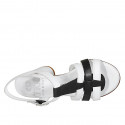 Woman's strap sandal in black and white leather heel 7 - Available sizes:  32, 33, 34, 43, 45