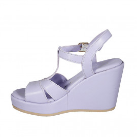 Sandalia para mujer con cinturon en piel lila cuña 9 - Tallas disponibles:  42, 43 2