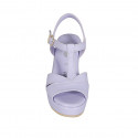 Woman's sandal with strap in lilac leather wedge heel 9 - Available sizes:  34, 42, 43, 44